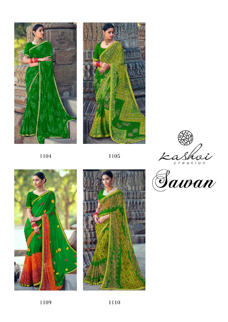 Kashvi Sawan Green Casual Wear Printed Designer Chiffon Saree Collection

